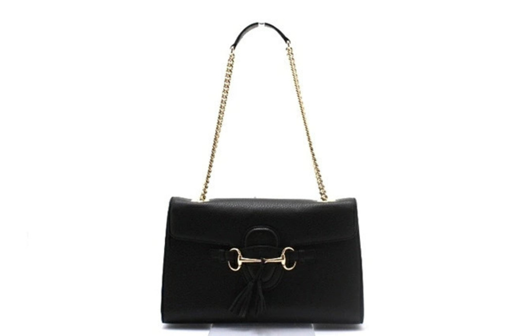 Gucci Chain Shoulder Bag Calfskin Embossed Black